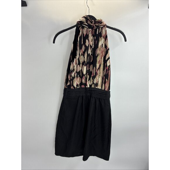 The Limited Womens Size 0 Halter Dress Black Multicolor Pleated Neckline - Picture 3 of 6
